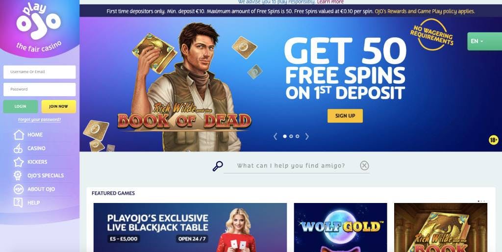 PlayOJO Casino Welcome Bonus 50 Free Spins PlayOJO Casino PlayOJO Casino Welcome Bonus 50 Free Spins PlayOJO Casino